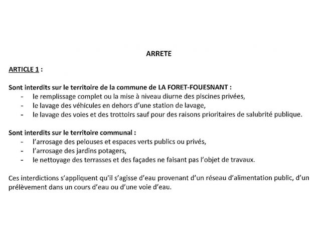 MESURES DE RESTRICTION DES USAGES DE L'EAU 